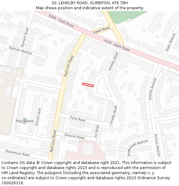 32, LENELBY ROAD, SURBITON, KT6 7BH: Location map and indicative extent of plot