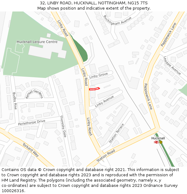 32, LINBY ROAD, HUCKNALL, NOTTINGHAM, NG15 7TS: Location map and indicative extent of plot
