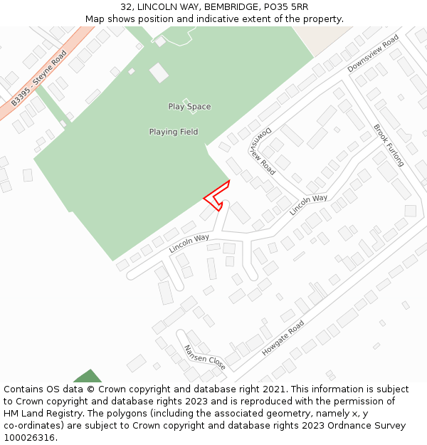32, LINCOLN WAY, BEMBRIDGE, PO35 5RR: Location map and indicative extent of plot