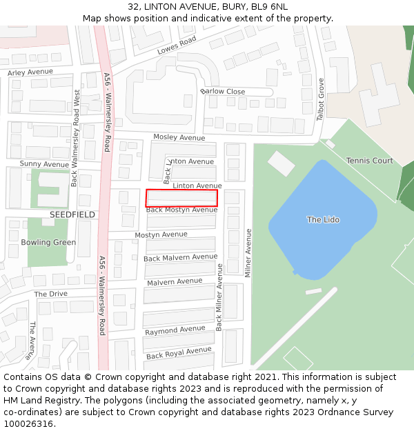 32, LINTON AVENUE, BURY, BL9 6NL: Location map and indicative extent of plot