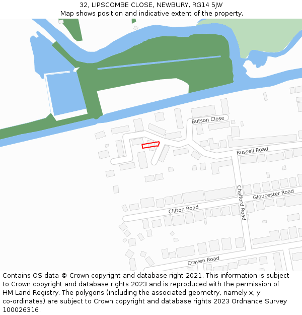 32, LIPSCOMBE CLOSE, NEWBURY, RG14 5JW: Location map and indicative extent of plot