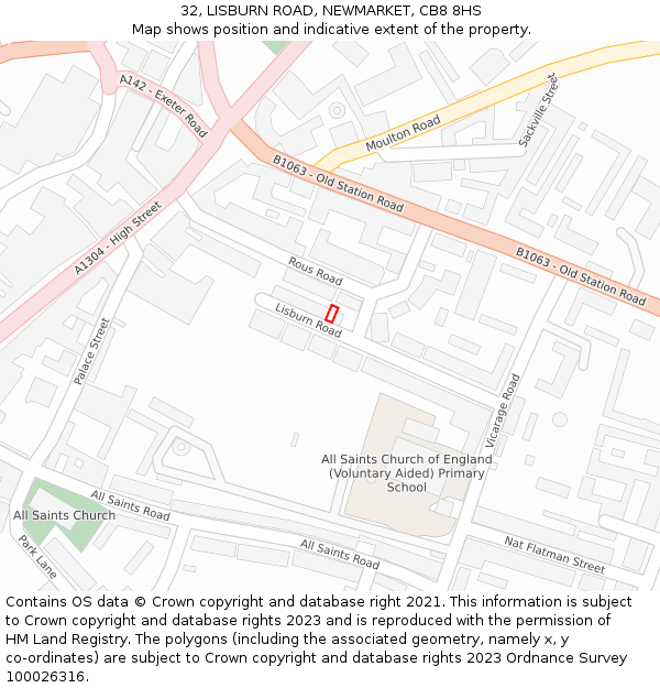 32, LISBURN ROAD, NEWMARKET, CB8 8HS: Location map and indicative extent of plot