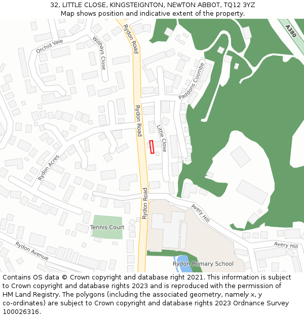 32, LITTLE CLOSE, KINGSTEIGNTON, NEWTON ABBOT, TQ12 3YZ: Location map and indicative extent of plot