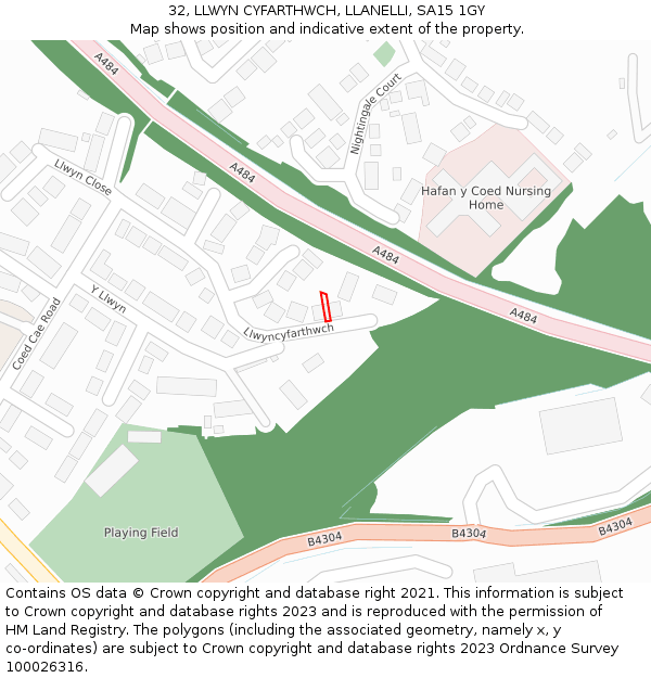 32, LLWYN CYFARTHWCH, LLANELLI, SA15 1GY: Location map and indicative extent of plot