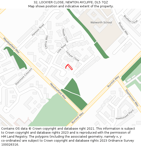 32, LOCKYER CLOSE, NEWTON AYCLIFFE, DL5 7QZ: Location map and indicative extent of plot