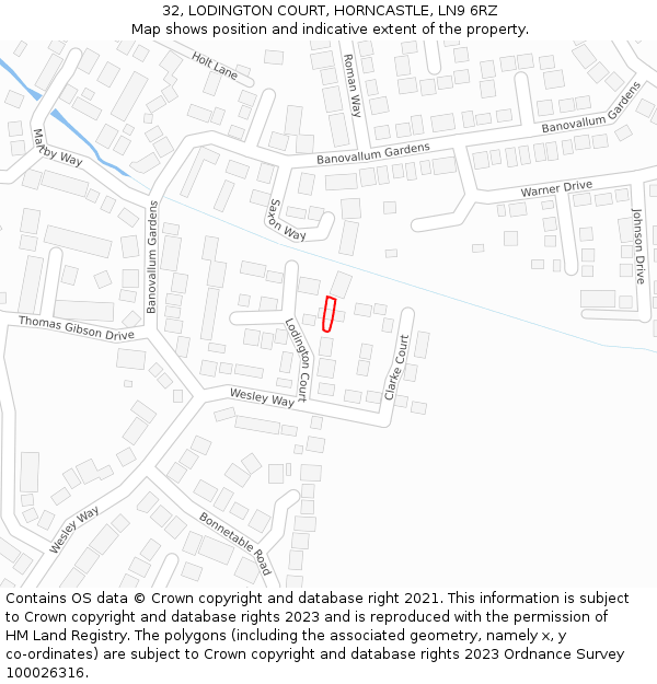 32, LODINGTON COURT, HORNCASTLE, LN9 6RZ: Location map and indicative extent of plot