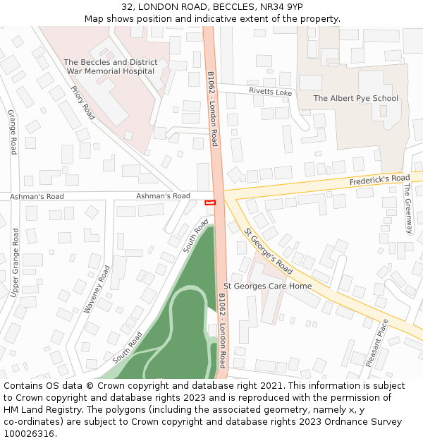 32, LONDON ROAD, BECCLES, NR34 9YP: Location map and indicative extent of plot