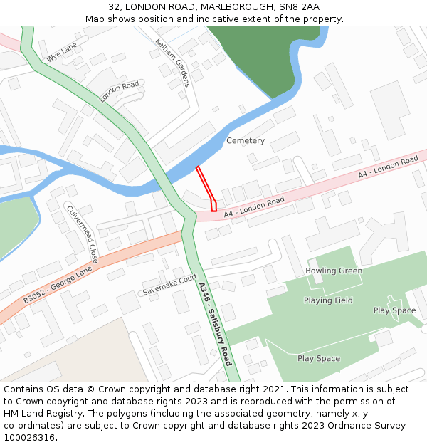 32, LONDON ROAD, MARLBOROUGH, SN8 2AA: Location map and indicative extent of plot