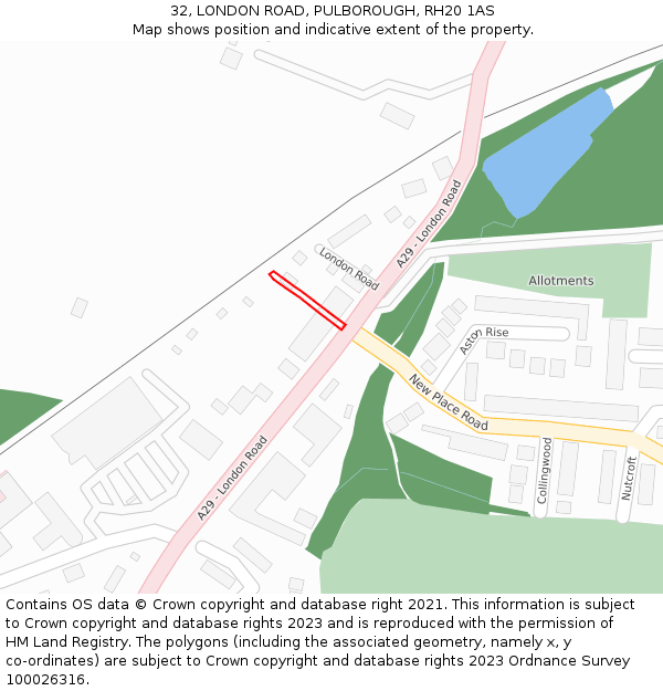 32, LONDON ROAD, PULBOROUGH, RH20 1AS: Location map and indicative extent of plot