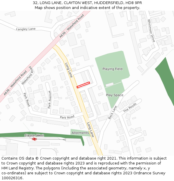 32, LONG LANE, CLAYTON WEST, HUDDERSFIELD, HD8 9PR: Location map and indicative extent of plot