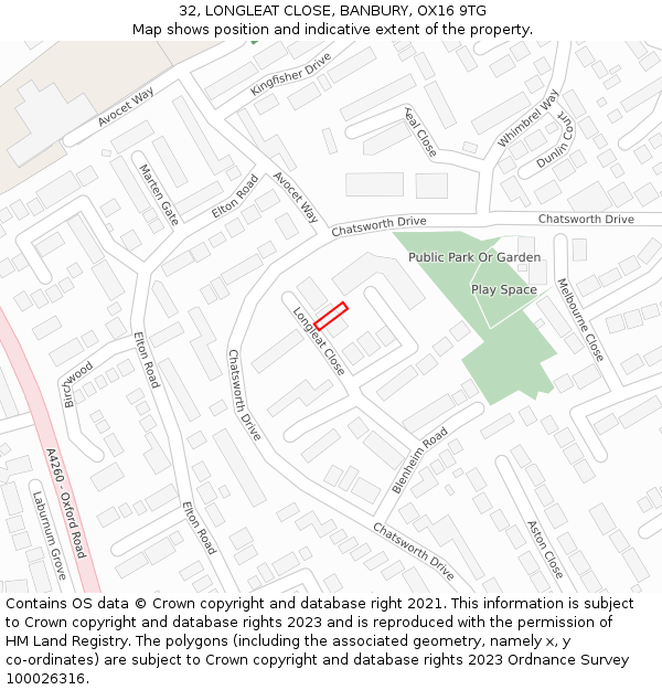 32, LONGLEAT CLOSE, BANBURY, OX16 9TG: Location map and indicative extent of plot