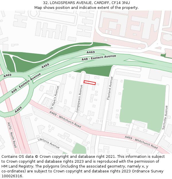 32, LONGSPEARS AVENUE, CARDIFF, CF14 3NU: Location map and indicative extent of plot