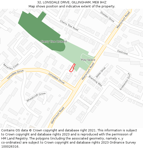 32, LONSDALE DRIVE, GILLINGHAM, ME8 9HZ: Location map and indicative extent of plot
