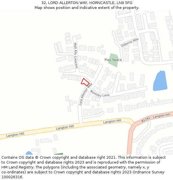 32, LORD ALLERTON WAY, HORNCASTLE, LN9 5FG: Location map and indicative extent of plot