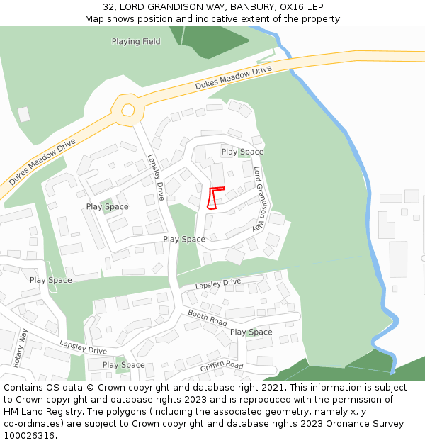 32, LORD GRANDISON WAY, BANBURY, OX16 1EP: Location map and indicative extent of plot