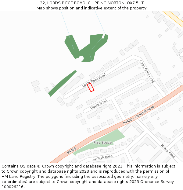 32, LORDS PIECE ROAD, CHIPPING NORTON, OX7 5HT: Location map and indicative extent of plot
