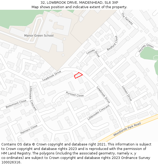 32, LOWBROOK DRIVE, MAIDENHEAD, SL6 3XP: Location map and indicative extent of plot