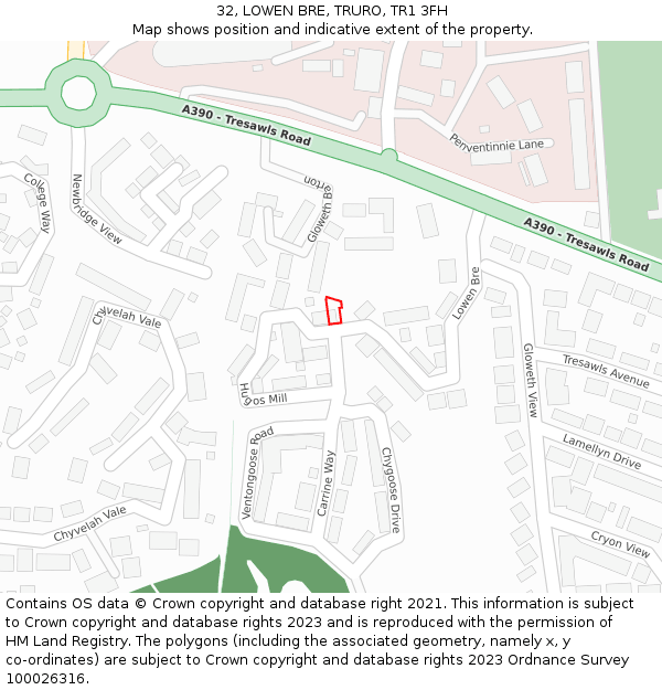 32, LOWEN BRE, TRURO, TR1 3FH: Location map and indicative extent of plot