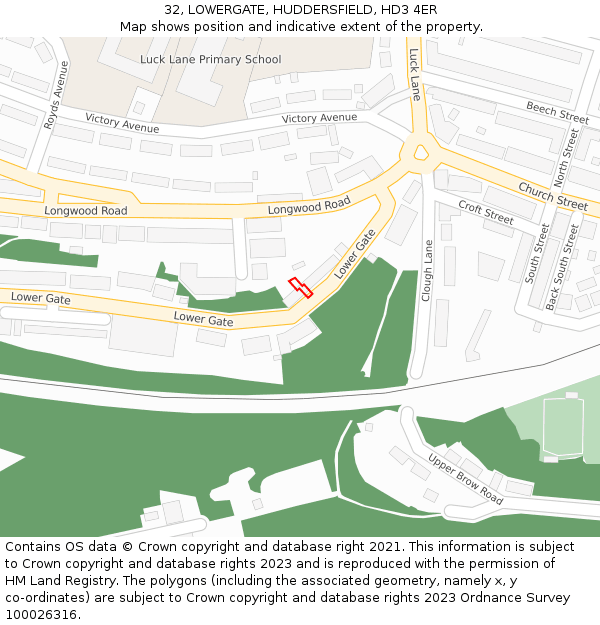 32, LOWERGATE, HUDDERSFIELD, HD3 4ER: Location map and indicative extent of plot