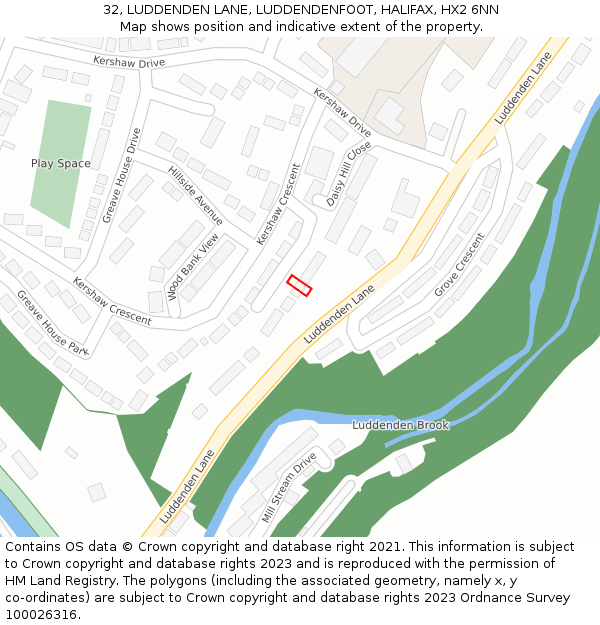 32, LUDDENDEN LANE, LUDDENDENFOOT, HALIFAX, HX2 6NN: Location map and indicative extent of plot