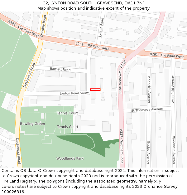 32, LYNTON ROAD SOUTH, GRAVESEND, DA11 7NF: Location map and indicative extent of plot