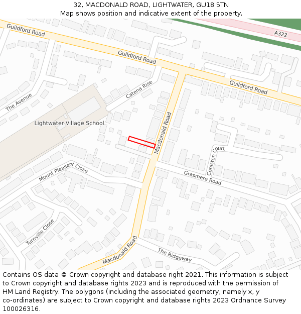 32, MACDONALD ROAD, LIGHTWATER, GU18 5TN: Location map and indicative extent of plot