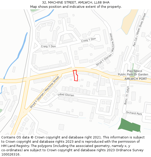 32, MACHINE STREET, AMLWCH, LL68 9HA: Location map and indicative extent of plot