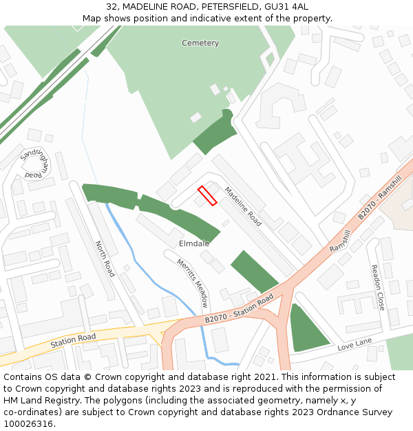 32, MADELINE ROAD, PETERSFIELD, GU31 4AL: Location map and indicative extent of plot