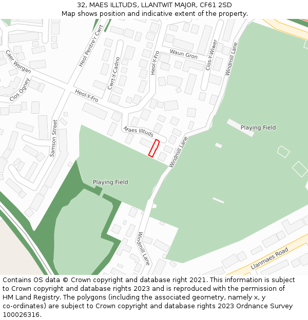 32, MAES ILLTUDS, LLANTWIT MAJOR, CF61 2SD: Location map and indicative extent of plot