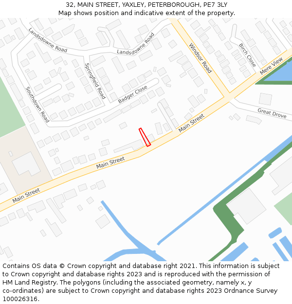 32, MAIN STREET, YAXLEY, PETERBOROUGH, PE7 3LY: Location map and indicative extent of plot