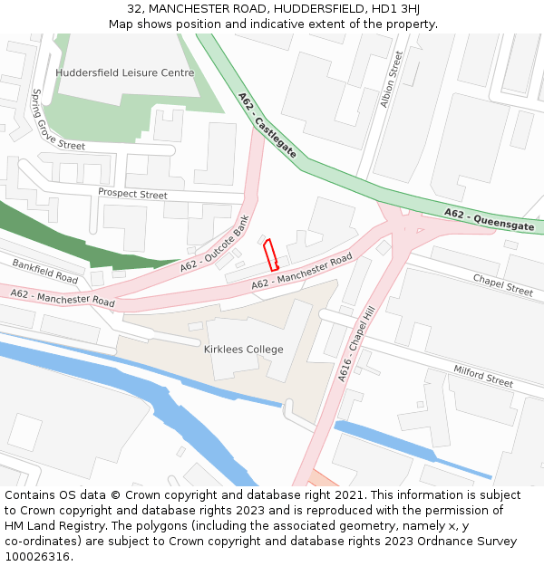 32, MANCHESTER ROAD, HUDDERSFIELD, HD1 3HJ: Location map and indicative extent of plot