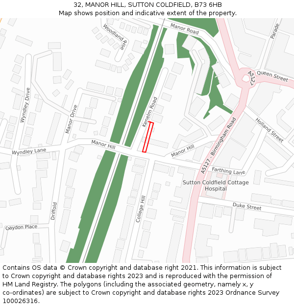 32, MANOR HILL, SUTTON COLDFIELD, B73 6HB: Location map and indicative extent of plot