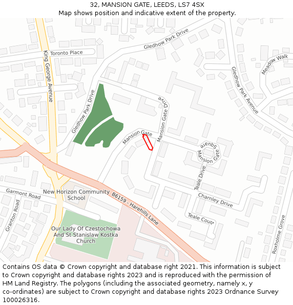 32, MANSION GATE, LEEDS, LS7 4SX: Location map and indicative extent of plot