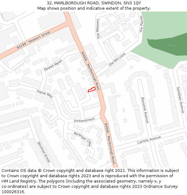 32, MARLBOROUGH ROAD, SWINDON, SN3 1QY: Location map and indicative extent of plot