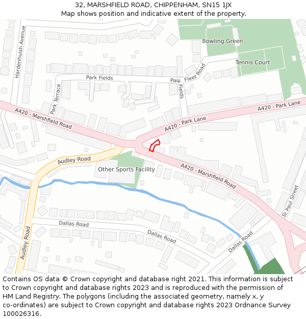 32, MARSHFIELD ROAD, CHIPPENHAM, SN15 1JX: Location map and indicative extent of plot