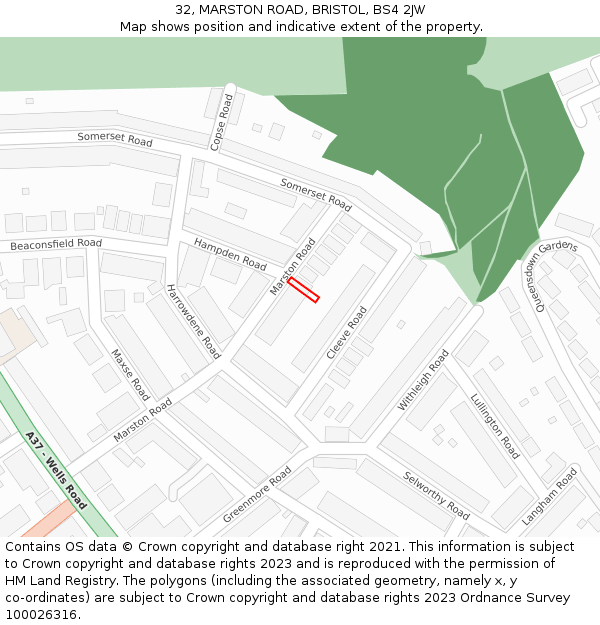 32, MARSTON ROAD, BRISTOL, BS4 2JW: Location map and indicative extent of plot