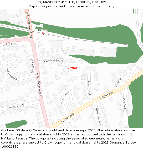 32, MASEFIELD AVENUE, LEDBURY, HR8 1BW: Location map and indicative extent of plot