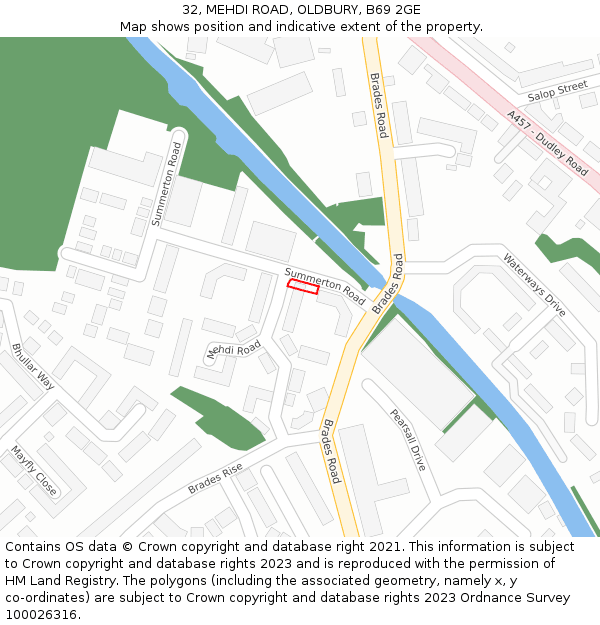 32, MEHDI ROAD, OLDBURY, B69 2GE: Location map and indicative extent of plot