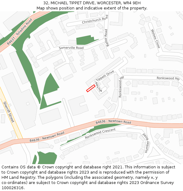 32, MICHAEL TIPPET DRIVE, WORCESTER, WR4 9EH: Location map and indicative extent of plot
