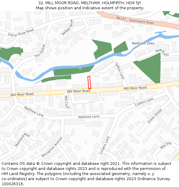 32, MILL MOOR ROAD, MELTHAM, HOLMFIRTH, HD9 5JY: Location map and indicative extent of plot