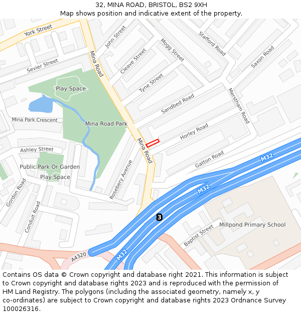 32, MINA ROAD, BRISTOL, BS2 9XH: Location map and indicative extent of plot