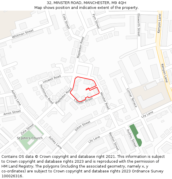 32, MINSTER ROAD, MANCHESTER, M9 4QH: Location map and indicative extent of plot