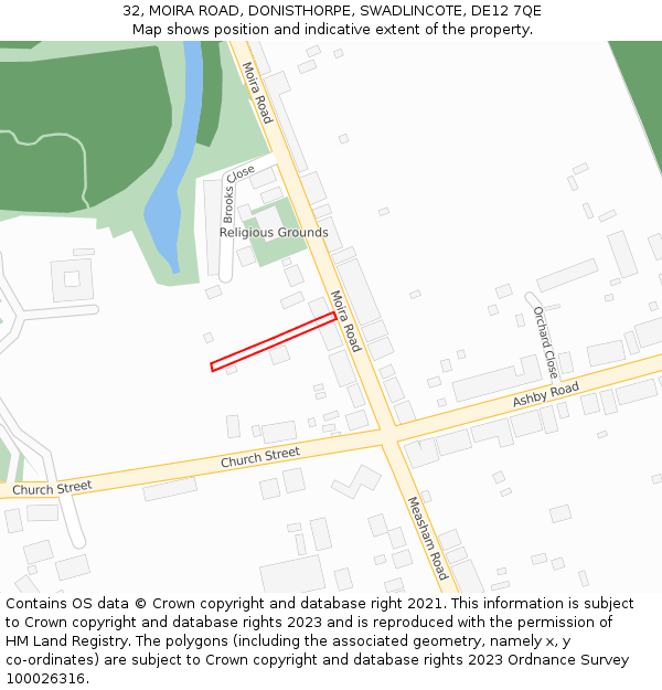 32, MOIRA ROAD, DONISTHORPE, SWADLINCOTE, DE12 7QE: Location map and indicative extent of plot