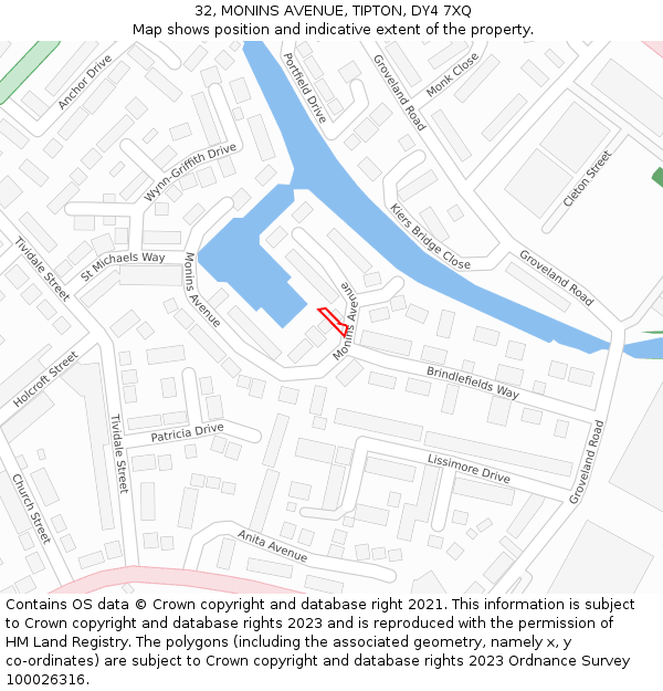 32, MONINS AVENUE, TIPTON, DY4 7XQ: Location map and indicative extent of plot