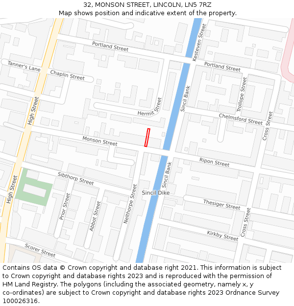 32, MONSON STREET, LINCOLN, LN5 7RZ: Location map and indicative extent of plot