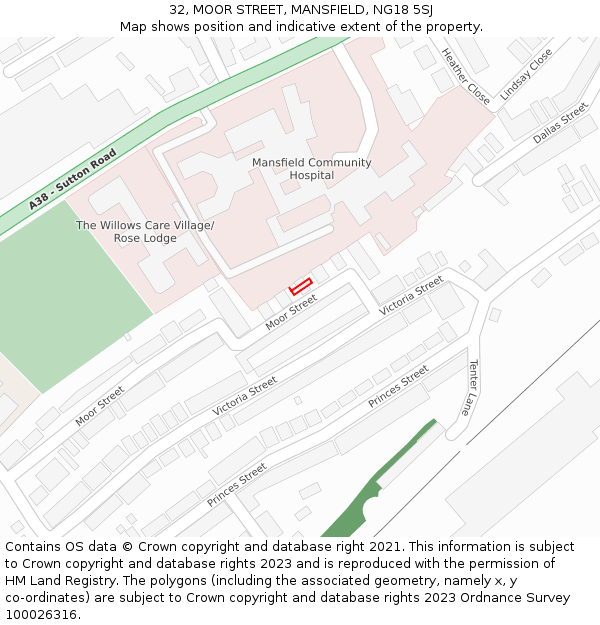 32, MOOR STREET, MANSFIELD, NG18 5SJ: Location map and indicative extent of plot