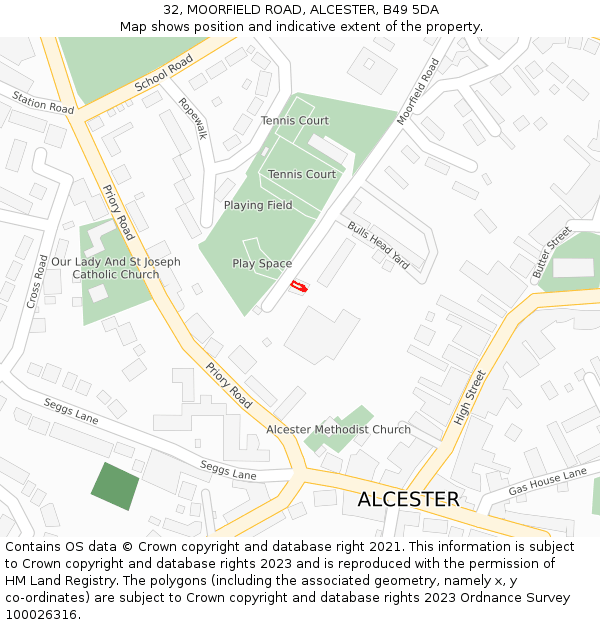 32, MOORFIELD ROAD, ALCESTER, B49 5DA: Location map and indicative extent of plot