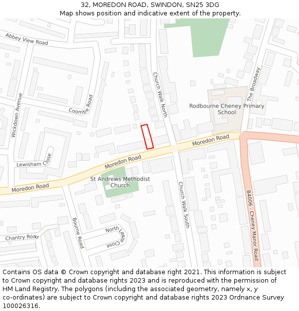 32, MOREDON ROAD, SWINDON, SN25 3DG: Location map and indicative extent of plot