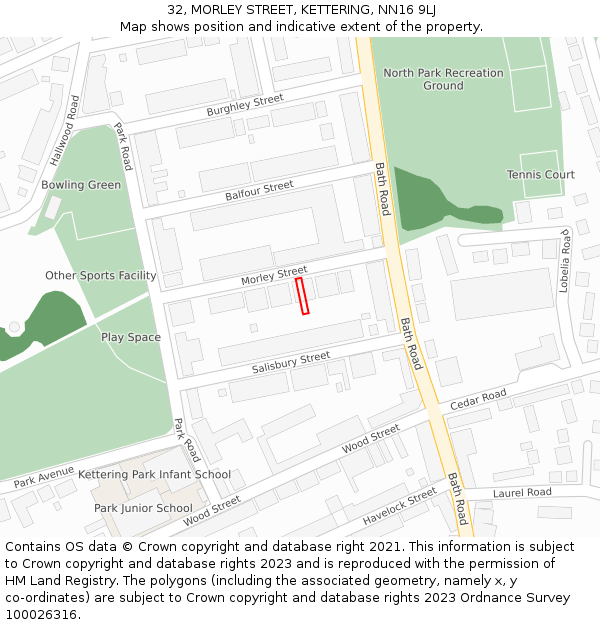 32, MORLEY STREET, KETTERING, NN16 9LJ: Location map and indicative extent of plot