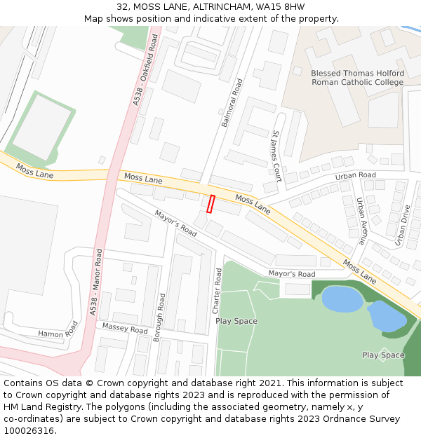 32, MOSS LANE, ALTRINCHAM, WA15 8HW: Location map and indicative extent of plot